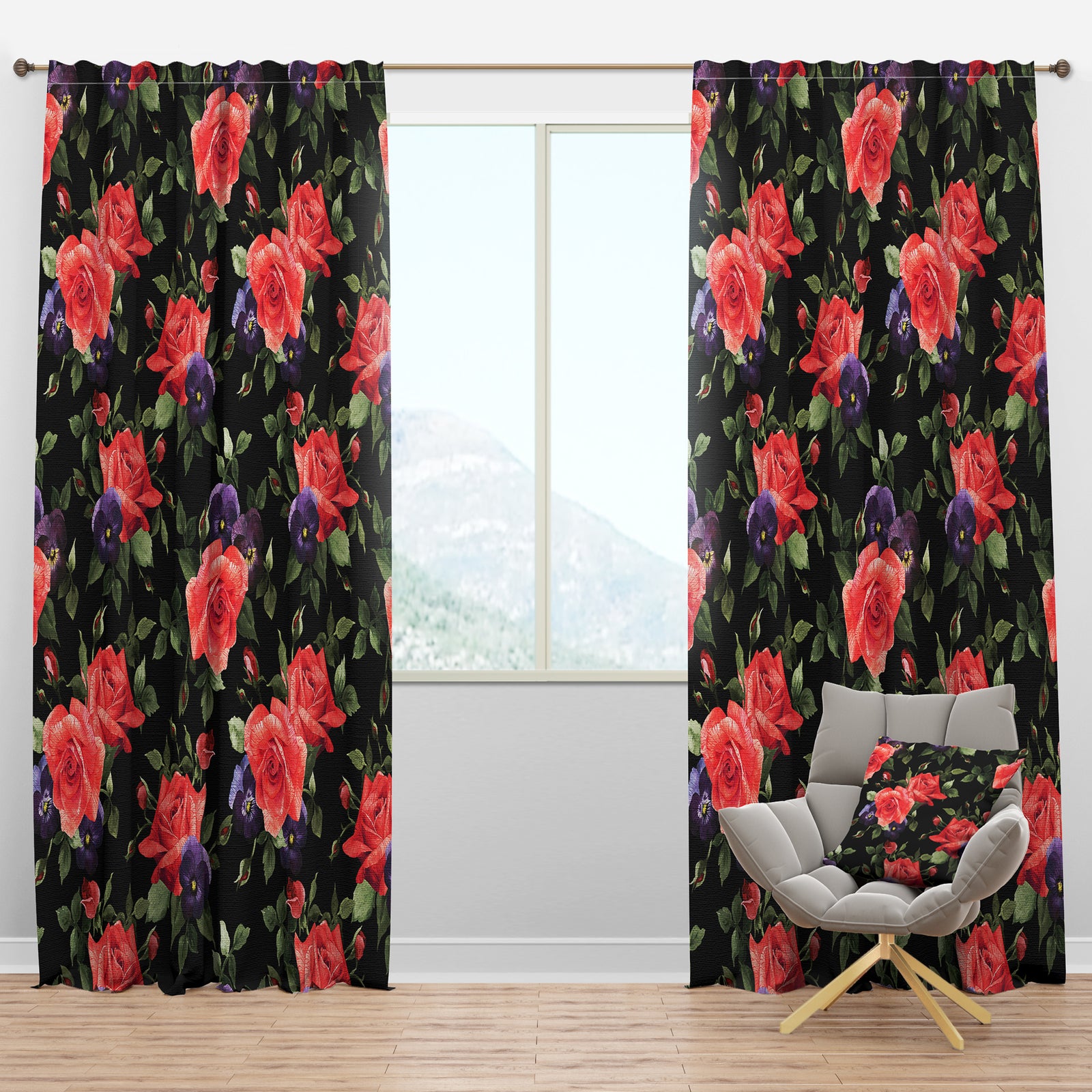 Pansy Flowers Rose Patterns - Floral Curtain Panels