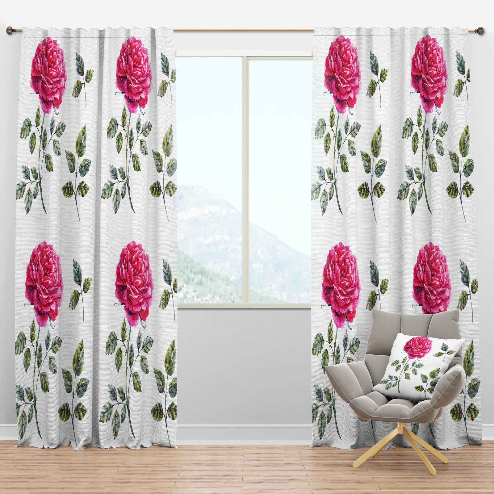 Beautiful Red Rose - Floral Curtain Panels