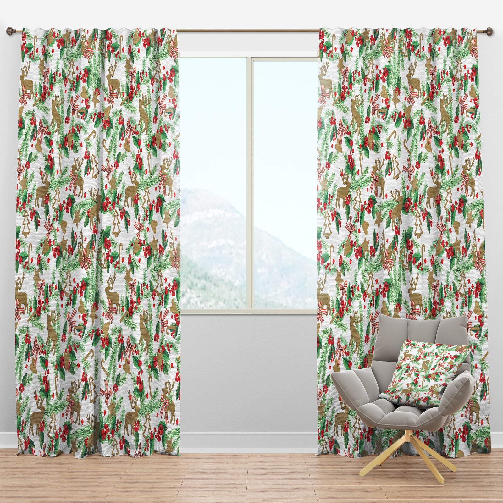 Christmas Decoration in illustration - Floral Curtain Panels