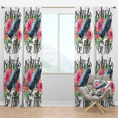 Whale and Roses - Floral Curtain Panels