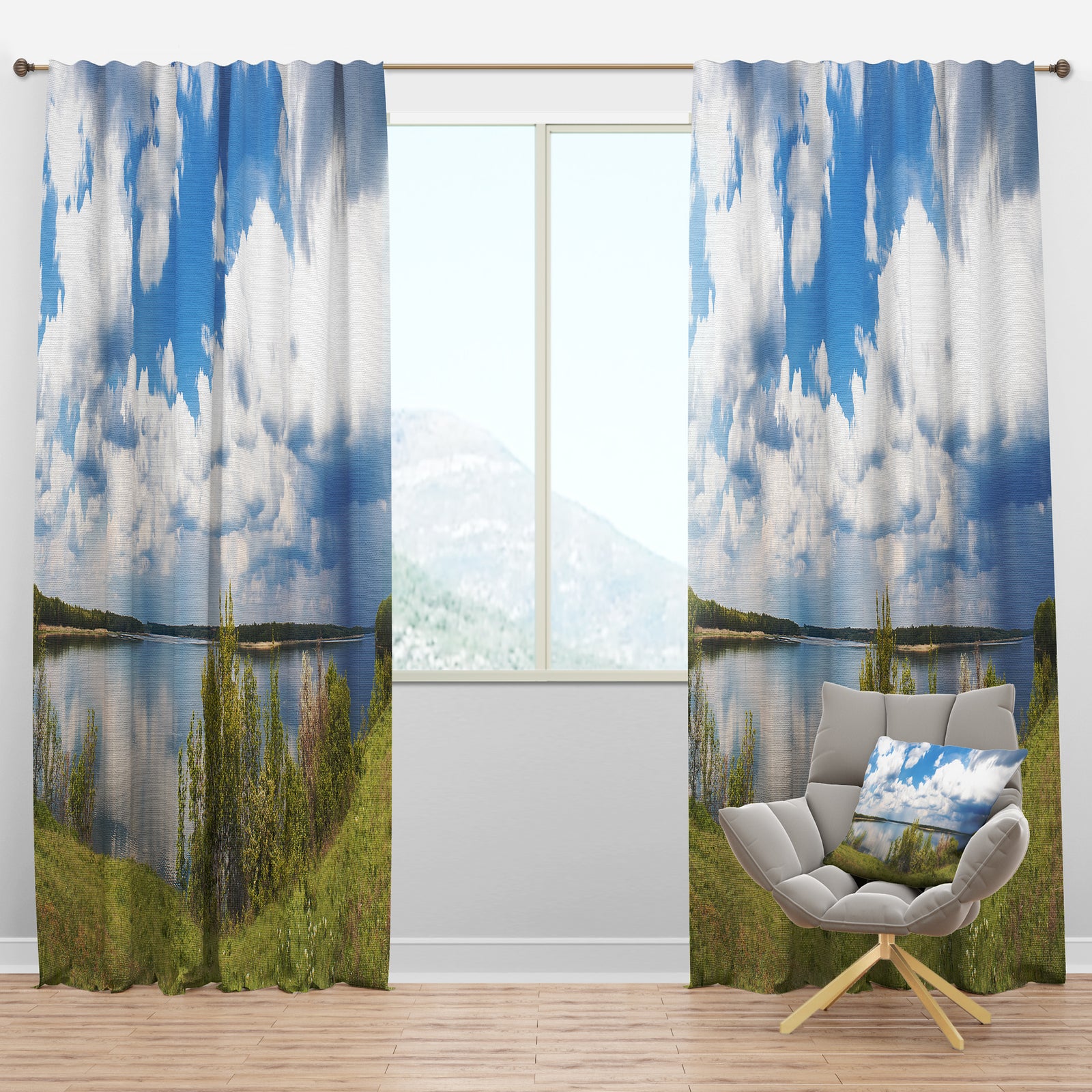 River on Sunny Day Cloud - Landscapes Curtain Panels