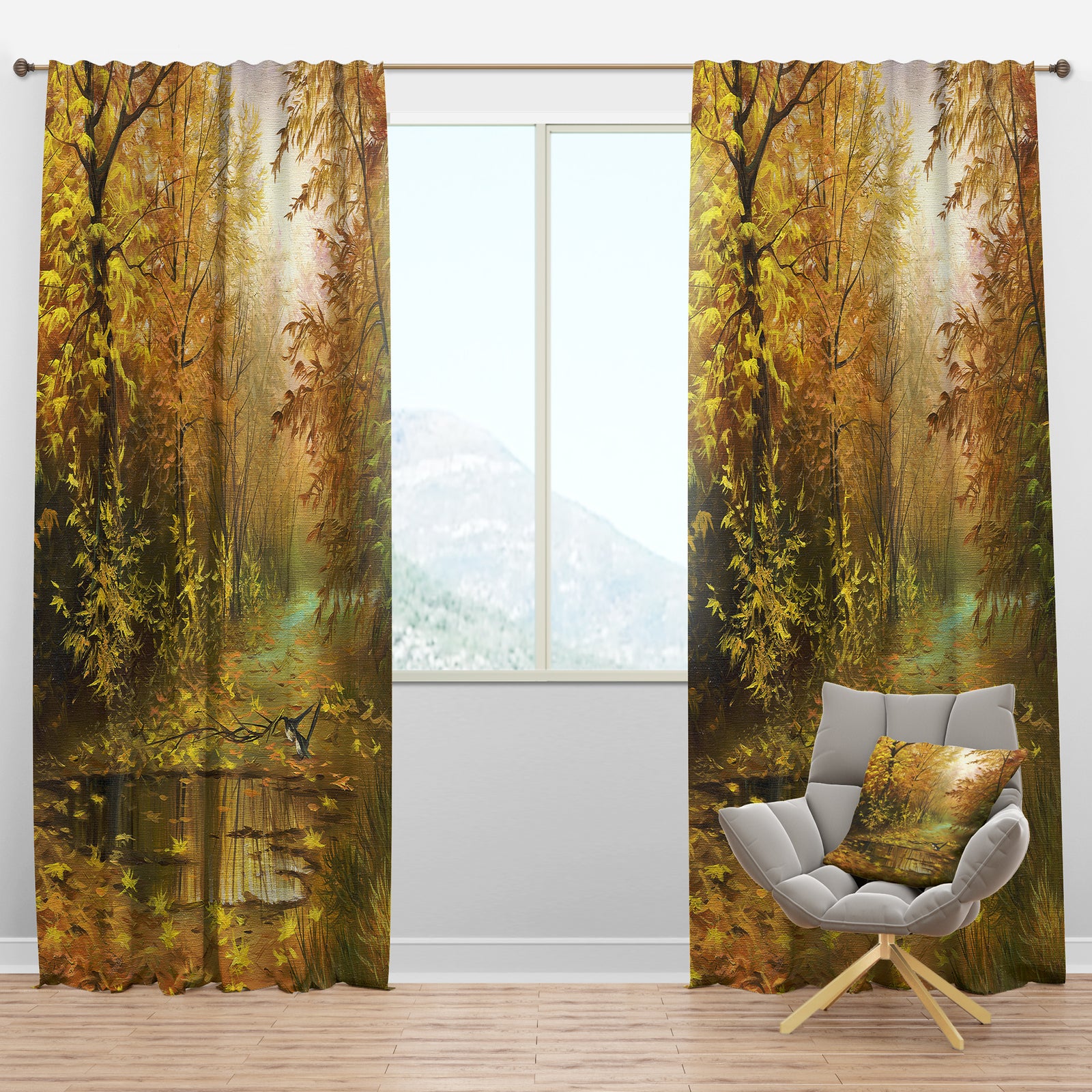 Pathway in Beautiful Autumn Forest - Landscapes Curtain Panels