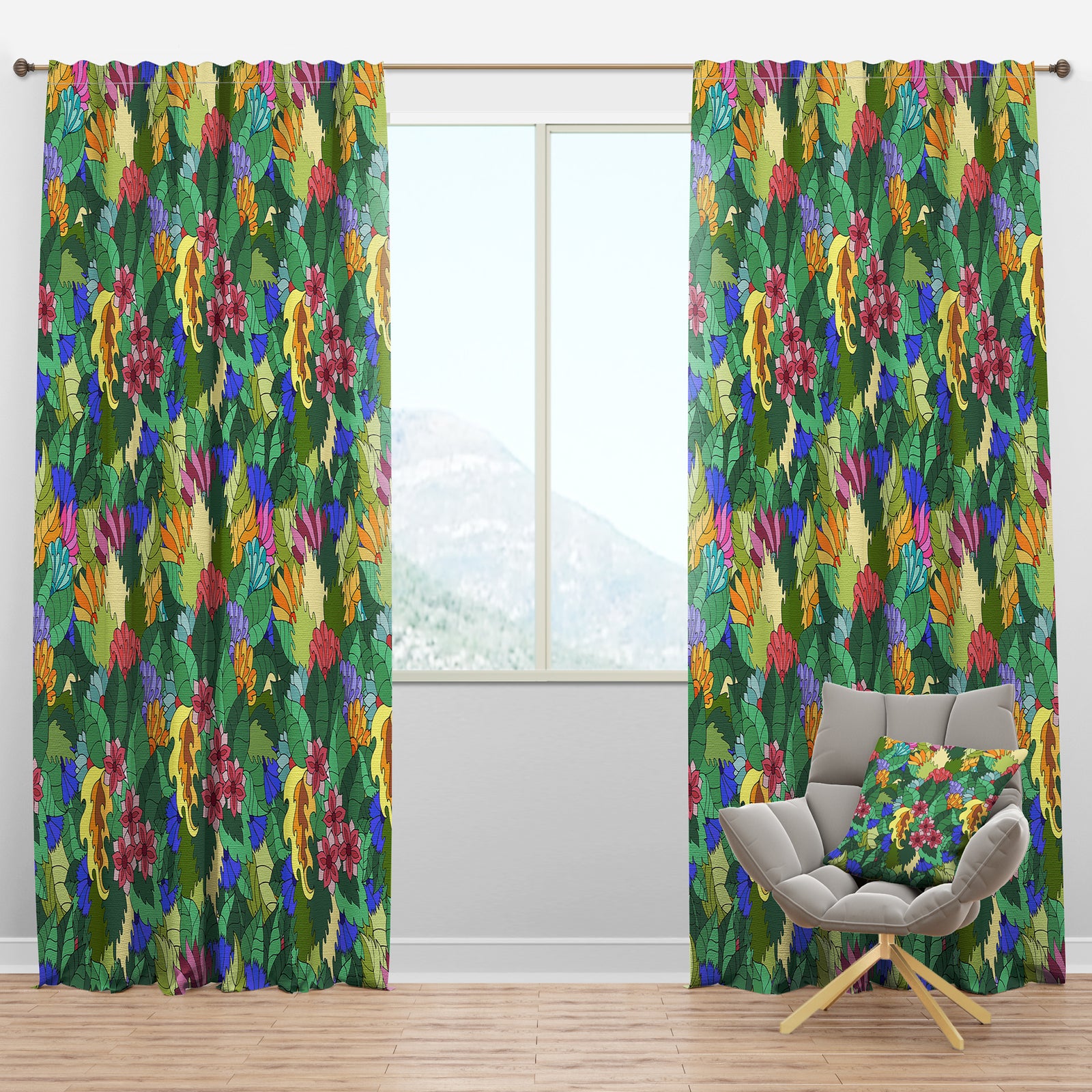 Texture with Abstract Flowers & Leaves - Modern & Contemporary Curtain Panels