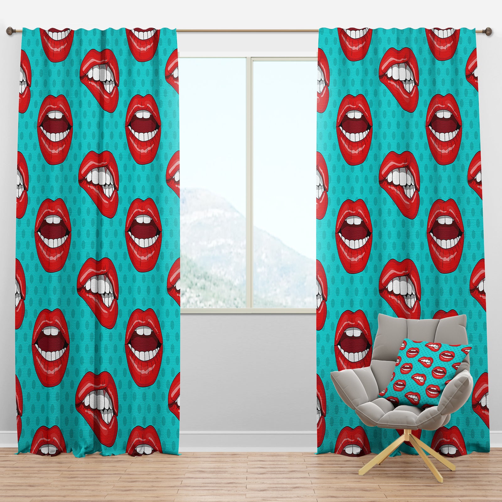 Lips Pattern in Retro Pop Art Style - Modern Curtain Panels