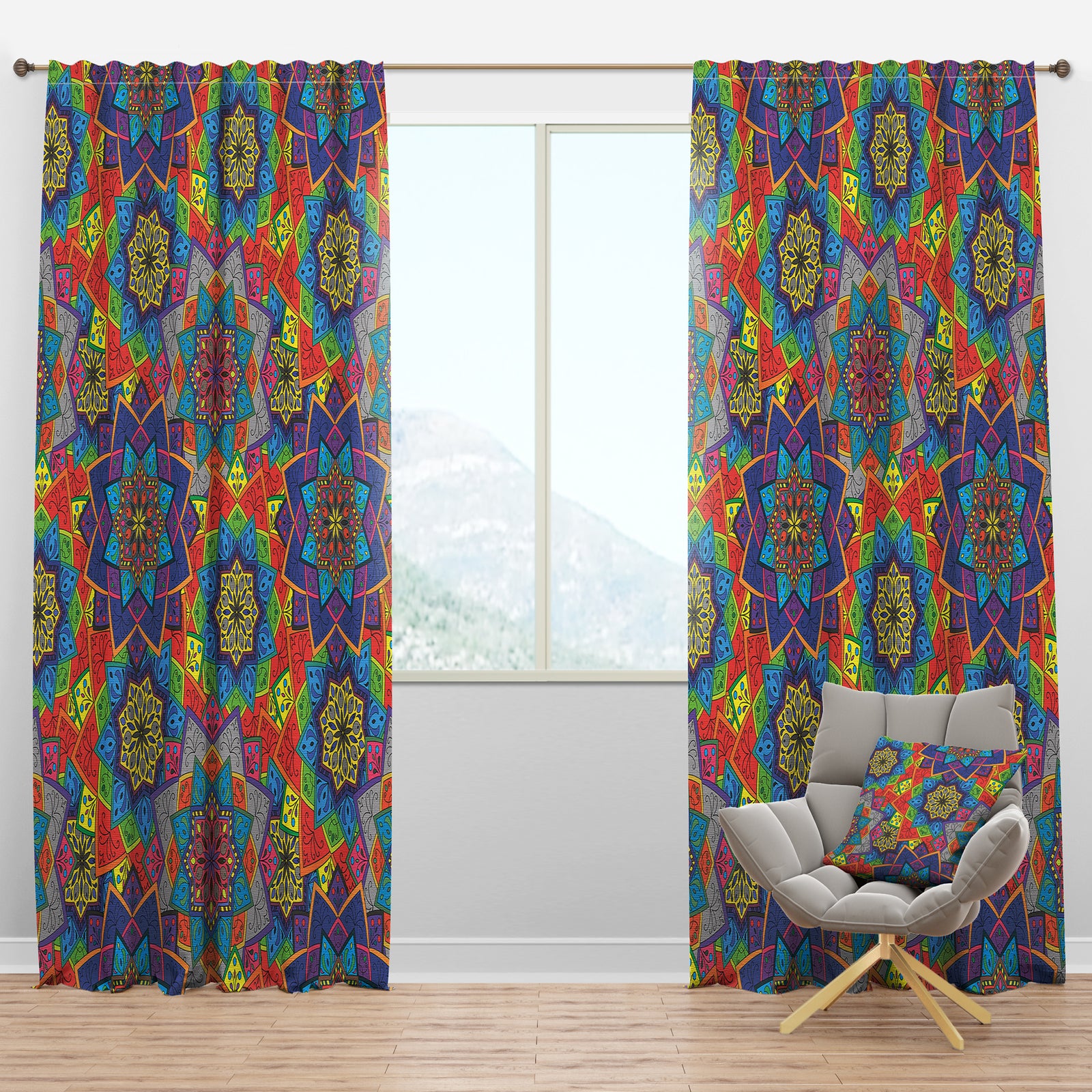 Colored Indian Ornament - Bohemian & Eclectic Curtain Panels