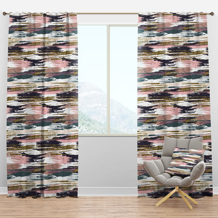 Gold Glitter Textured Brush Strokes & Stripes - Modern & Contemporary Curtain Panels
