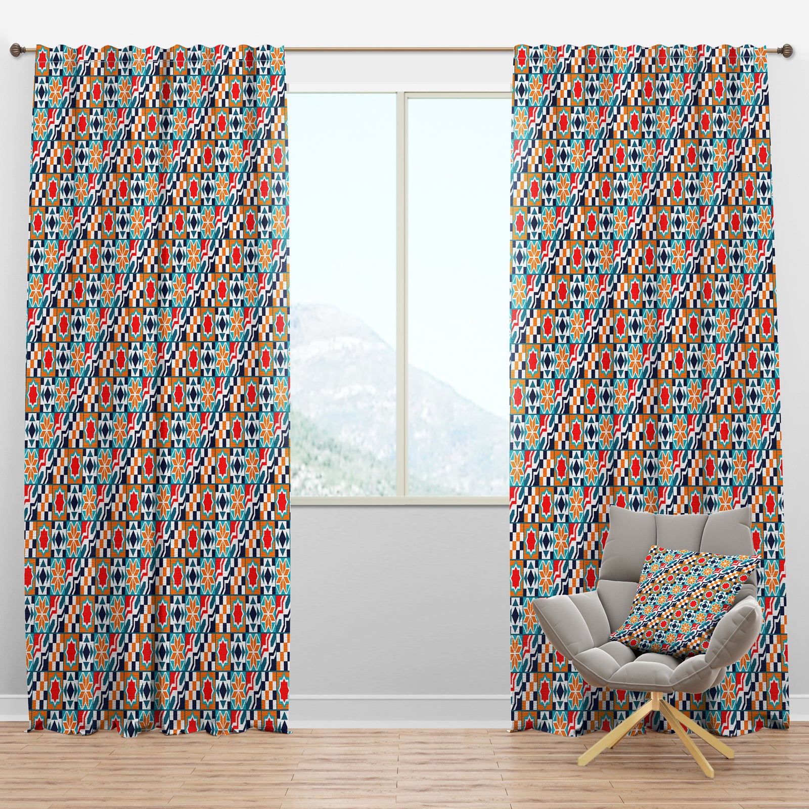 Colorful Diagonal Geometric Tiles Pattern - Modern & Contemporary Curtain Panels