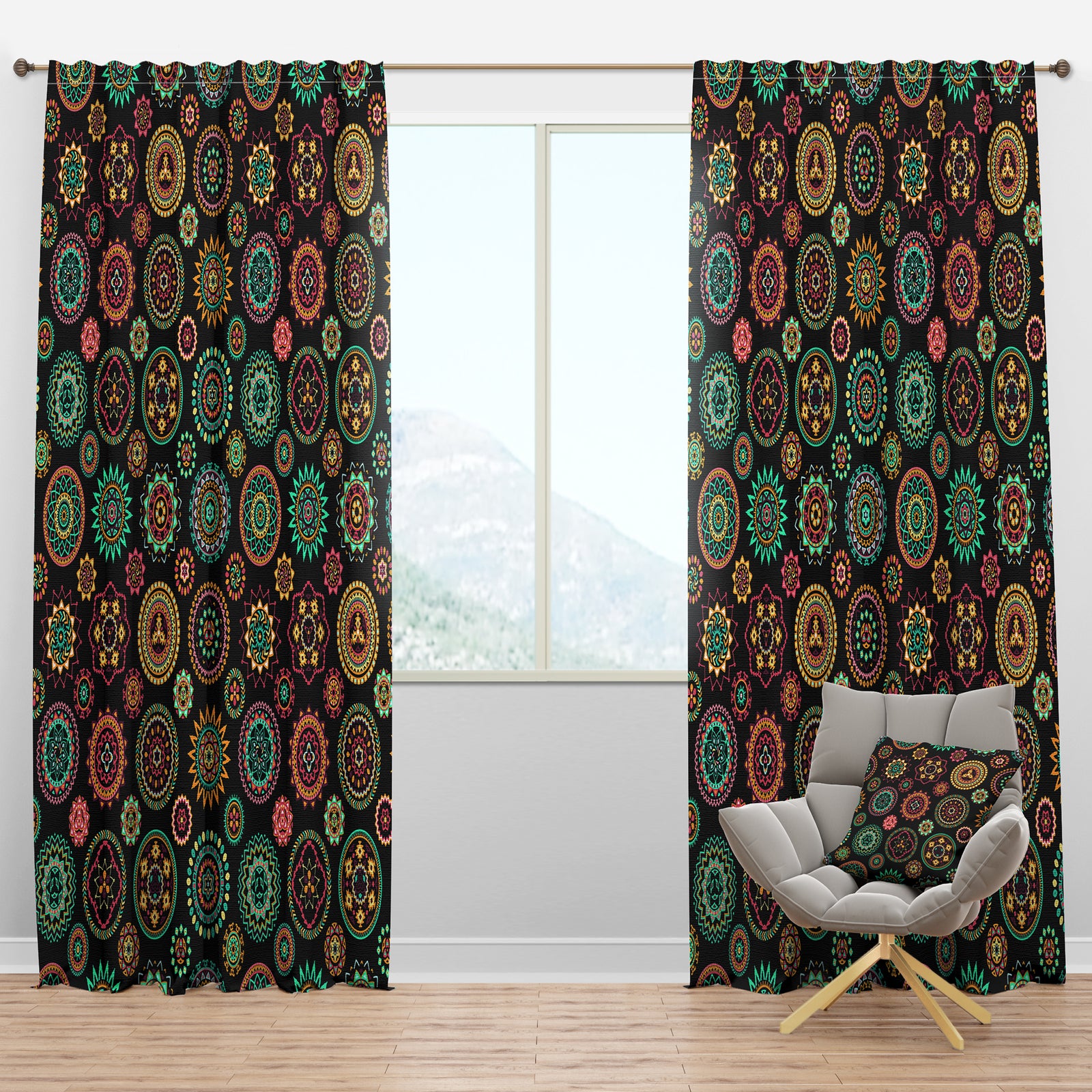 Geometric Round Ethnic Decorative Elements - Bohemian & Eclectic Curtain Panels