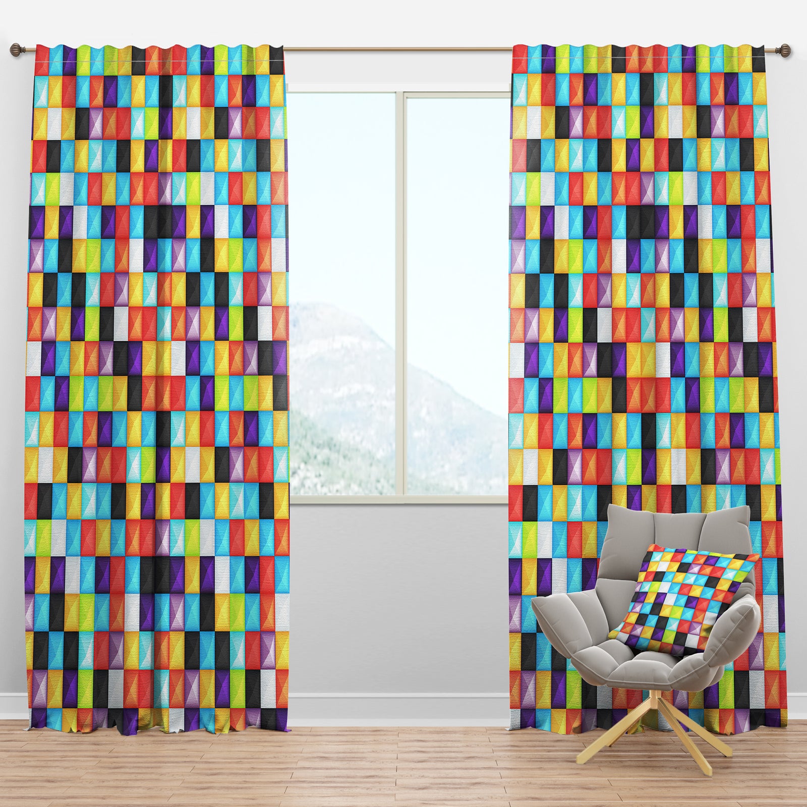 Bright 3D Squares - Modern Curtain Panels