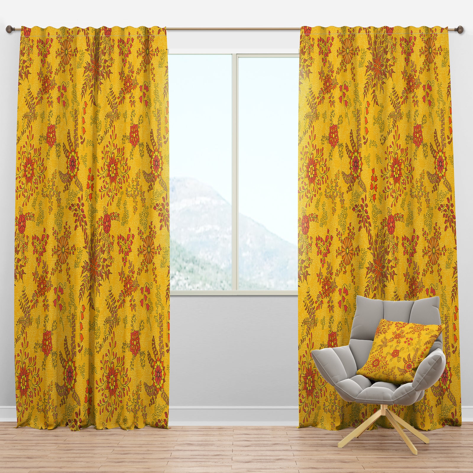 Colorful Botanic Texture - Bohemian & Eclectic Curtain Panels