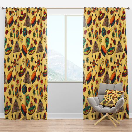 Pattern with Mexican Symbols - Tropical Curtain Panels
