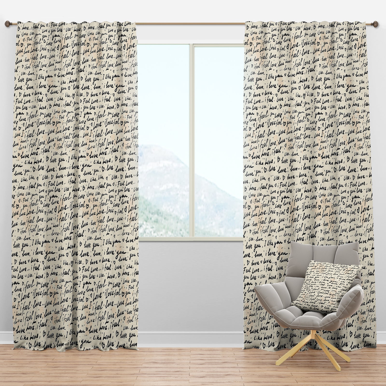 I feel LOVE Text Pattern - Eclectic Curtain Panels