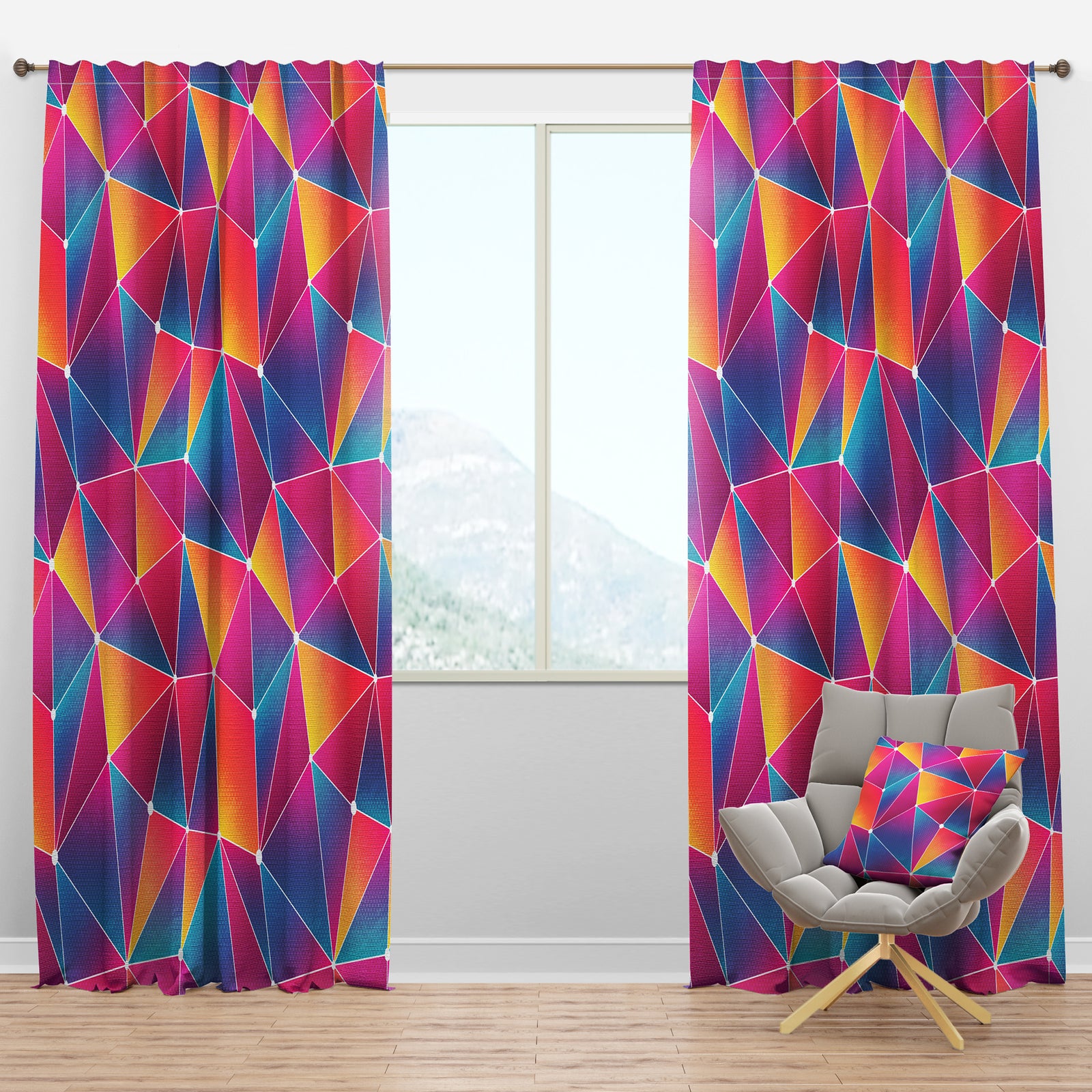 Bright Triangle with Grunge Effect - Modern Curtain Panels