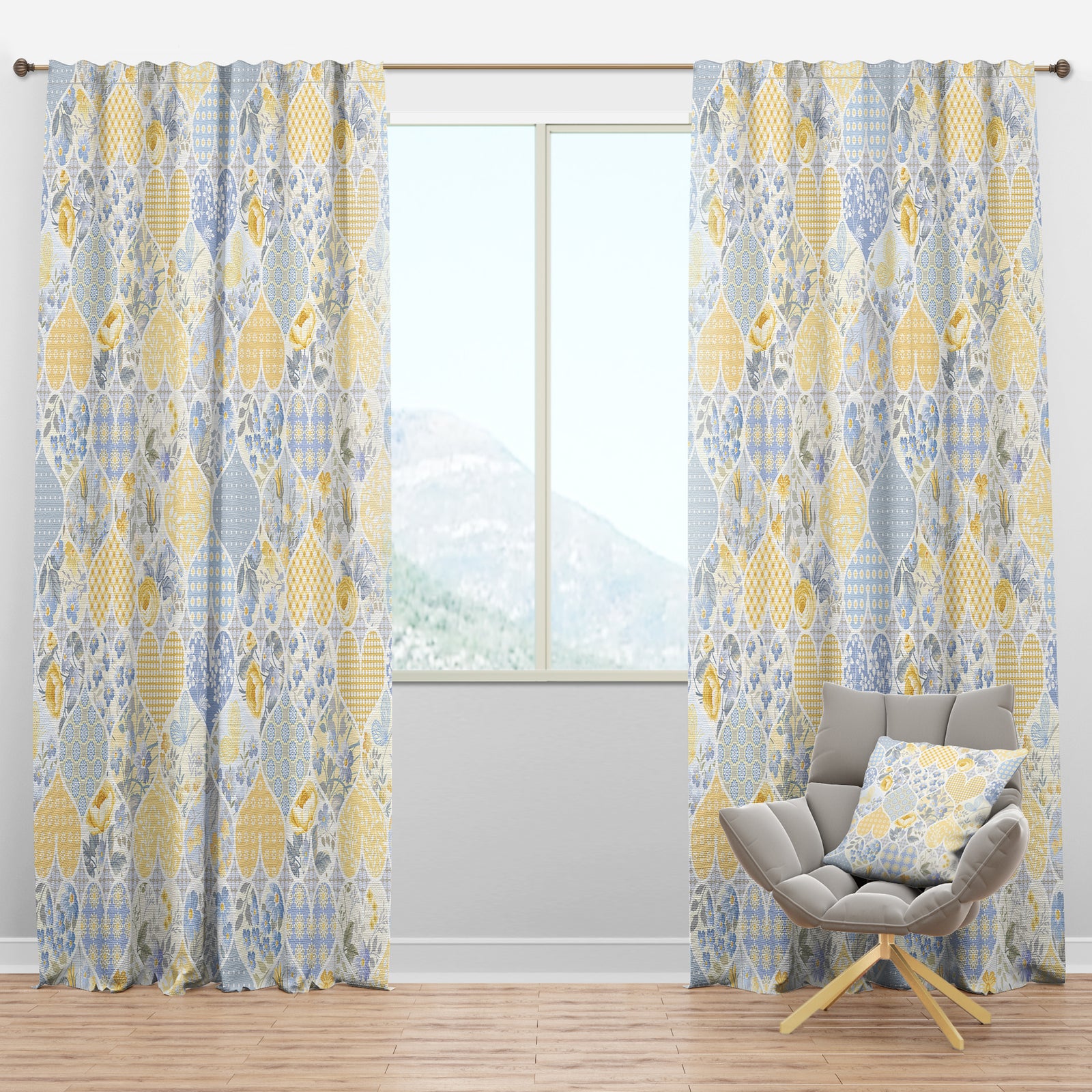 Patchwork Pattern with Hearts - Patterned Curtain Panels