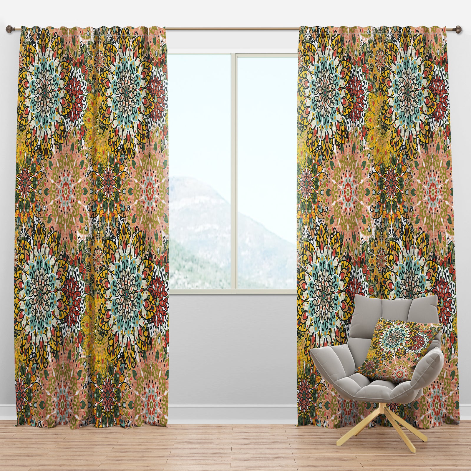 Mandala Pattern - Bohemian & Eclectic Curtain Panels