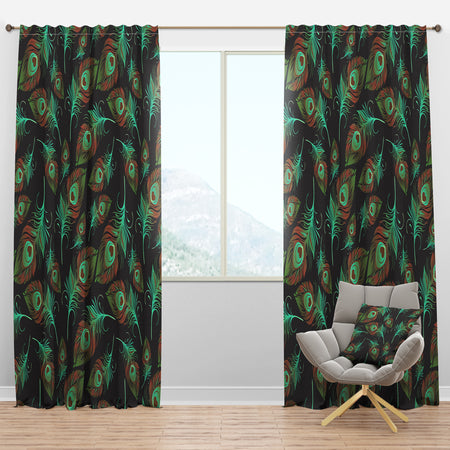 Multicolored Decorative Abstract Bird Feathers - Southwestern Curtain Panels