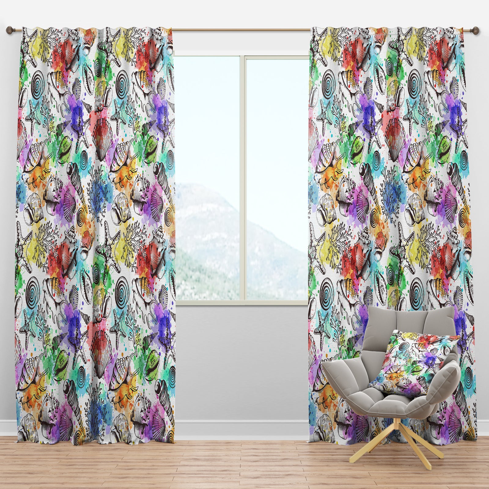 Modern Seashells Pattern - Nautical & Coastal Curtain Panels