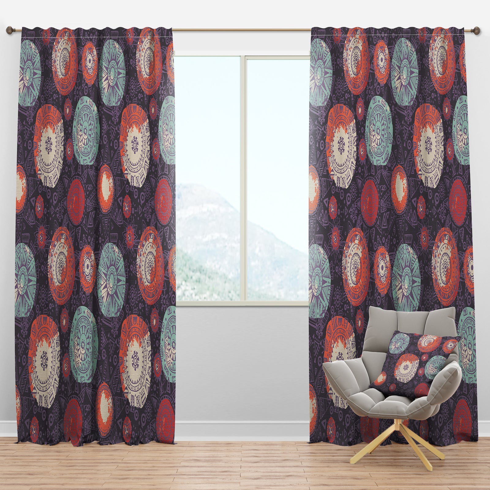 Pattern with Graphic Doodle Suns - Modern & Contemporary Curtain Panels