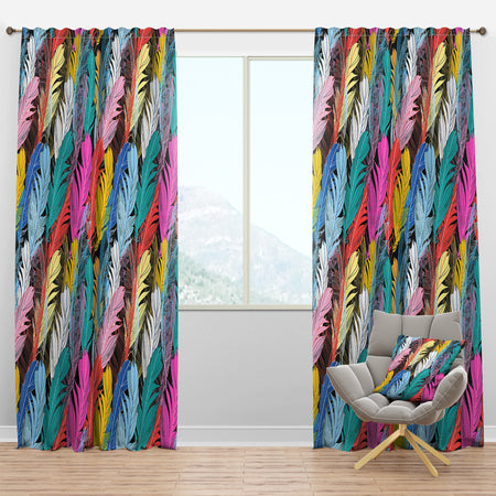 Graphic Pattern Multicolored Feathers - Southwestern Curtain Panels
