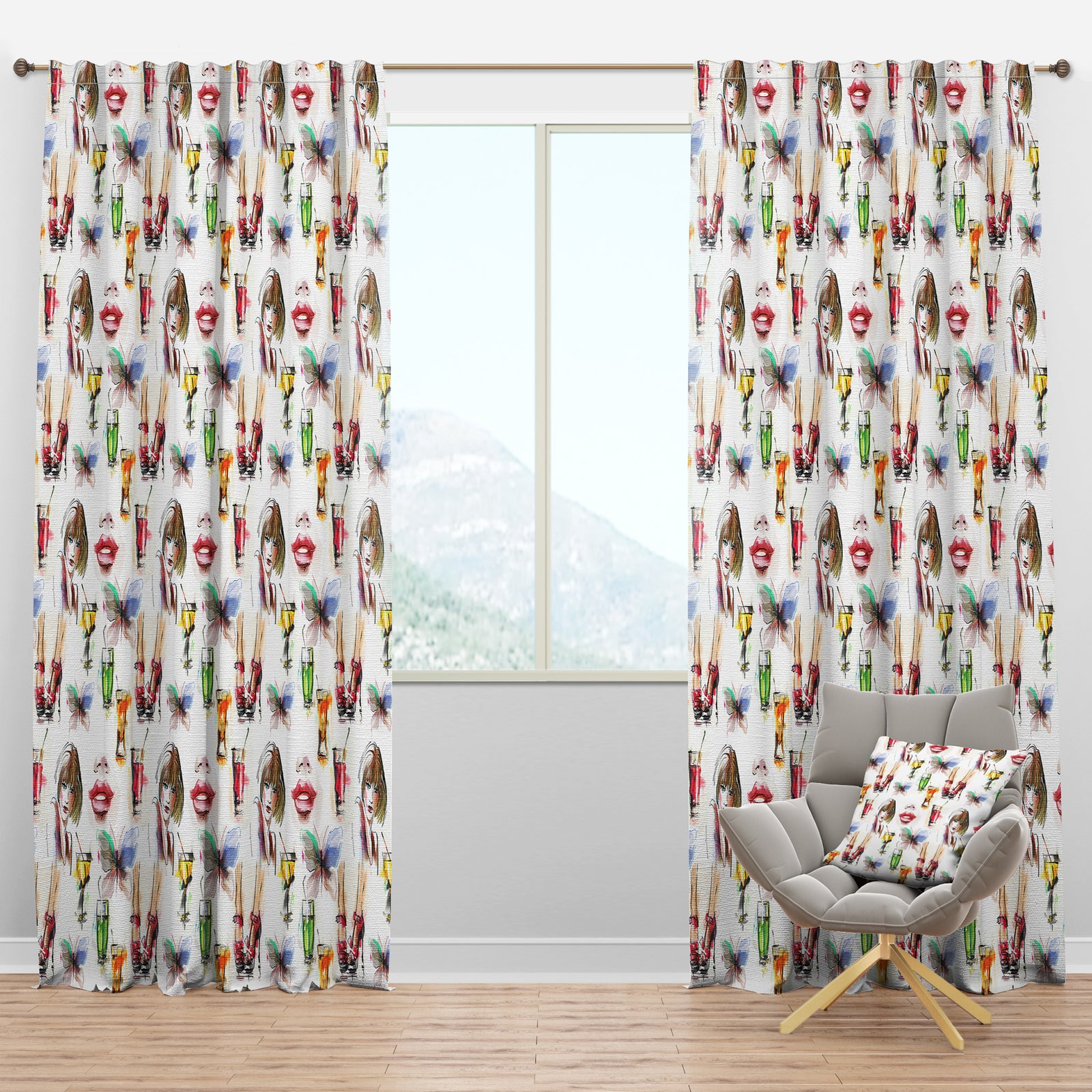 Beauty and Fashion Pattern with Girls - Modern Curtain Panels