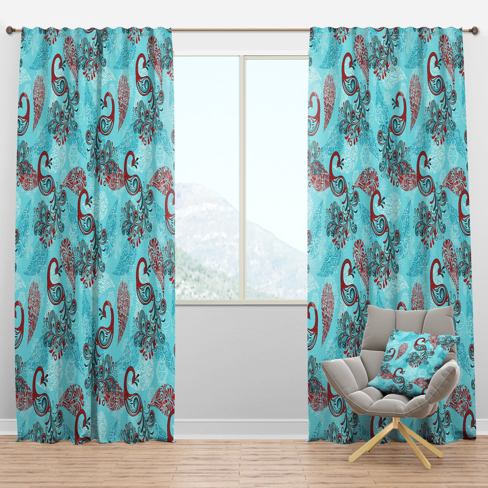 Winter Pattern with Peacocks & Snowflakes - Modern & Contemporary Curtain Panels
