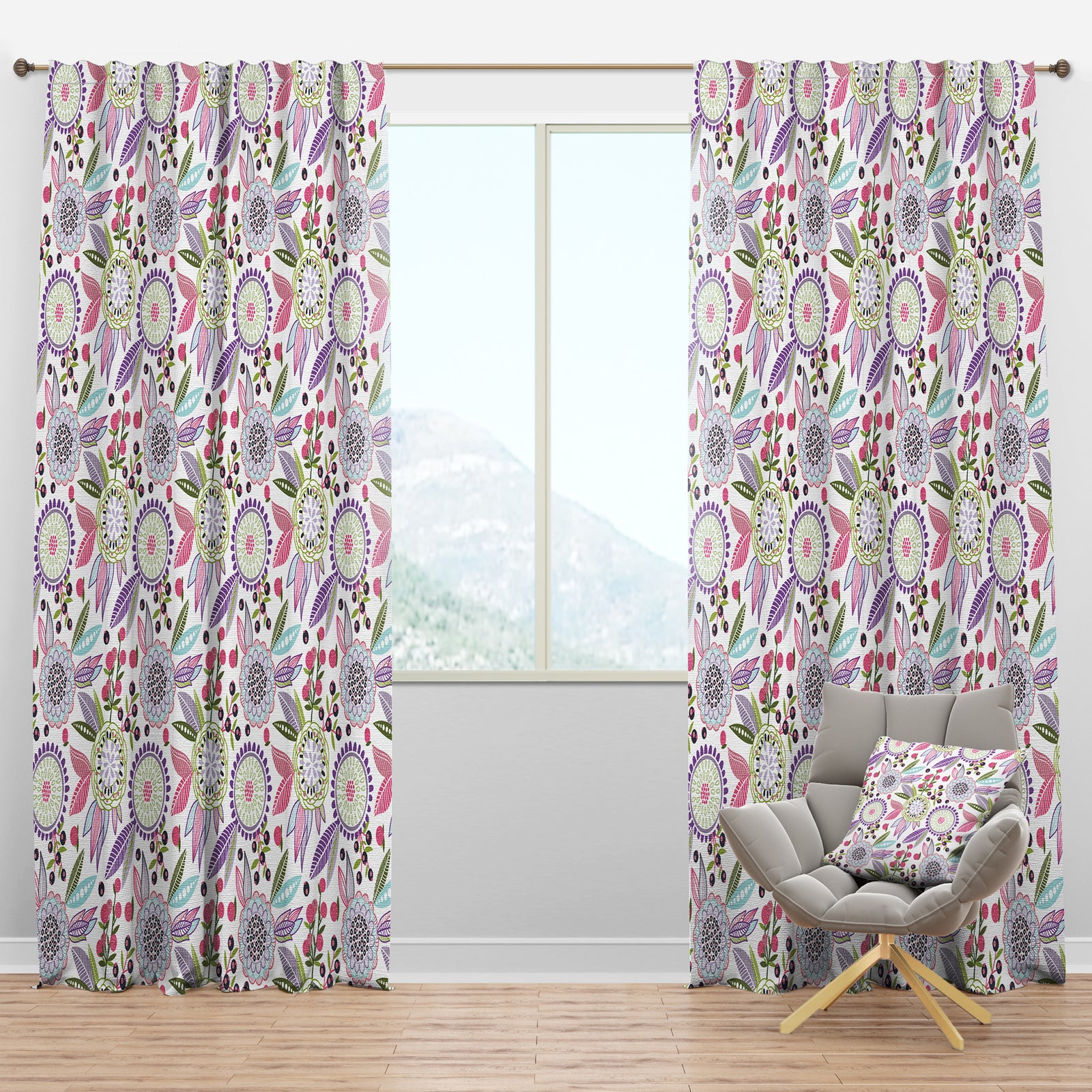 Colorful Floral Pattern - Modern & Contemporary Curtain Panels