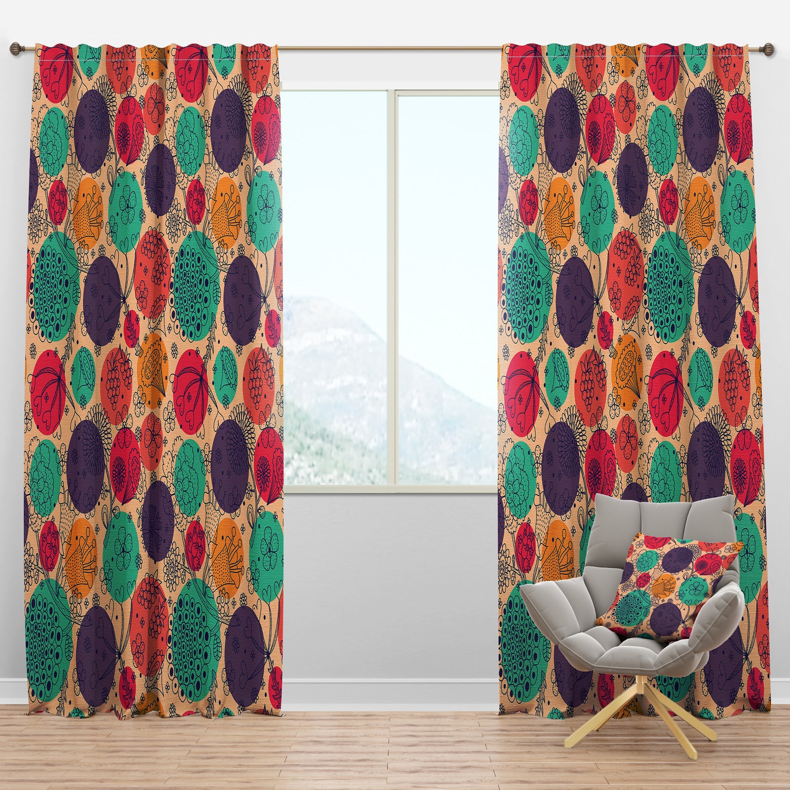 Flowers Motif Pattern - Modern & Contemporary Curtain Panels