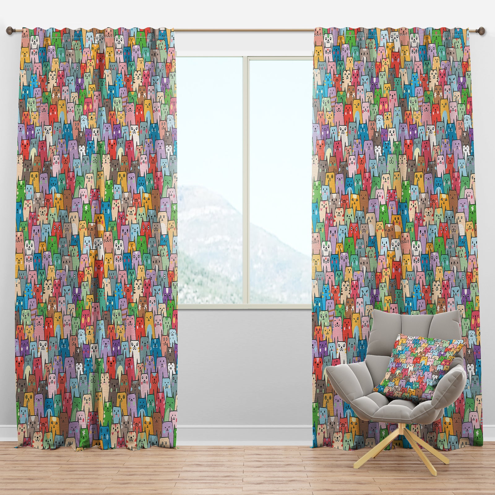 Funny Cat'S Heads Pattern - Modern Curtain Panels