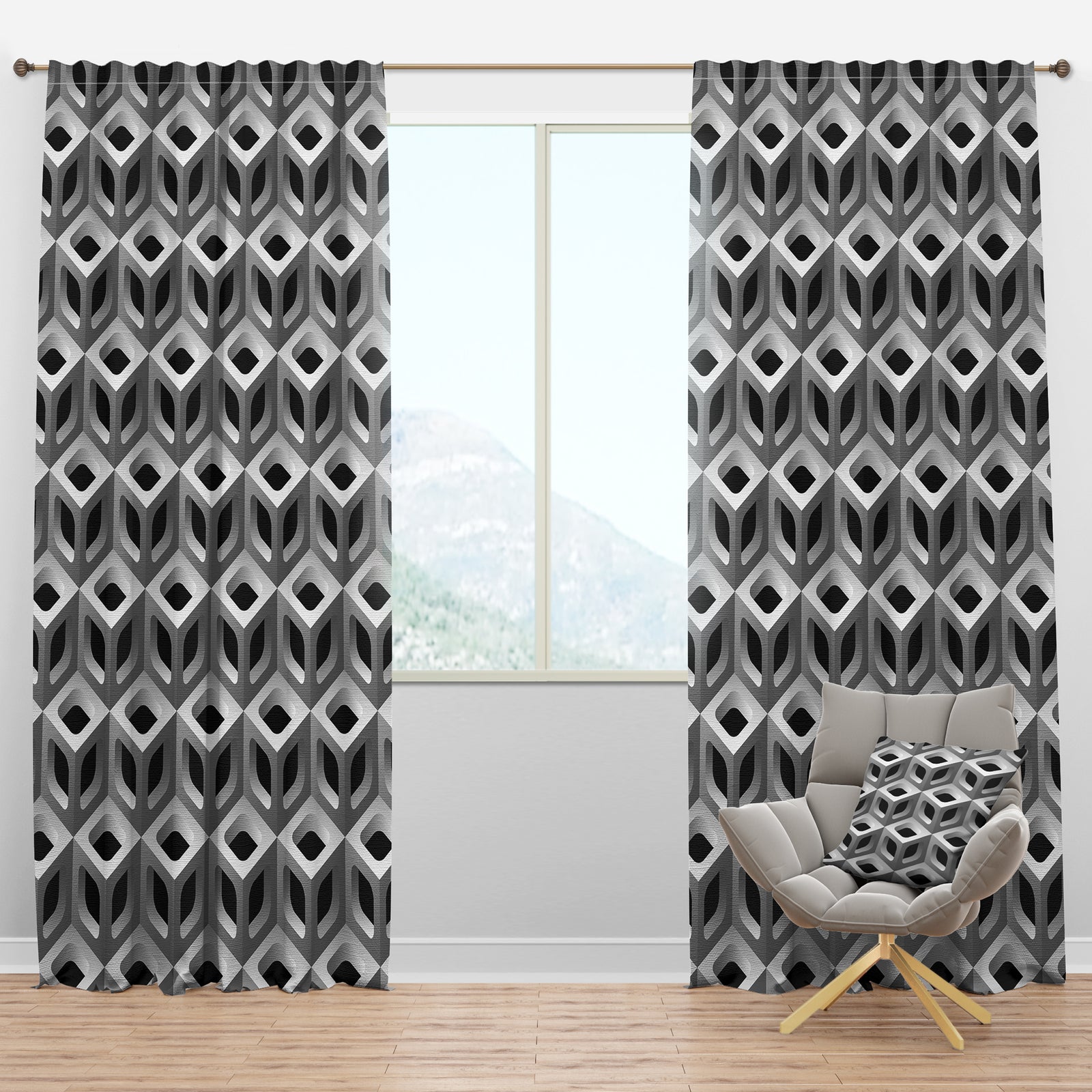 3D Lattice Pattern - Scandinavian Curtain Panels