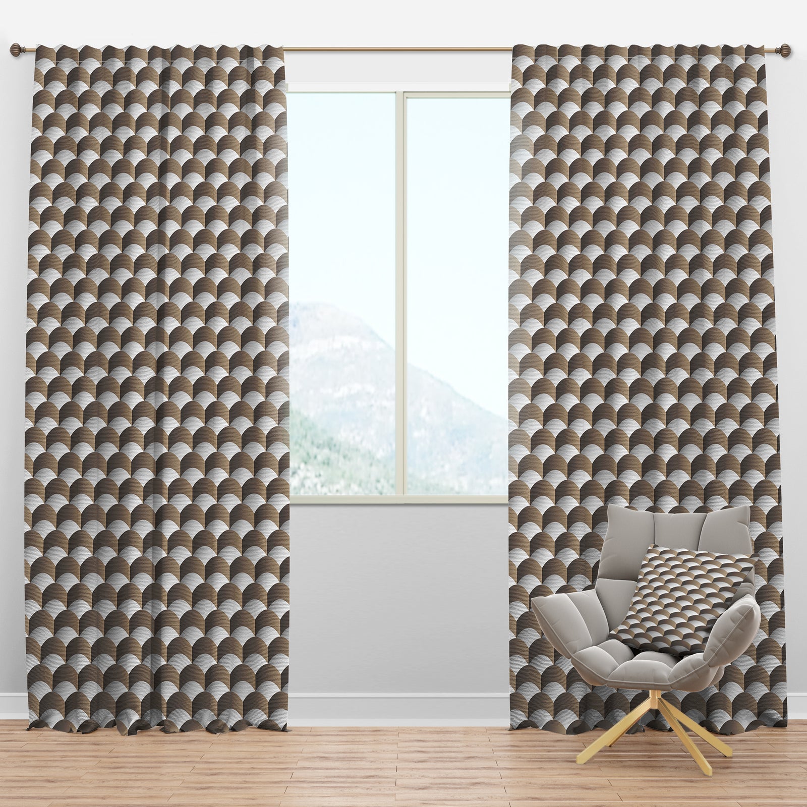Abstract Scale 3D Pattern - Scandinavian Curtain Panels