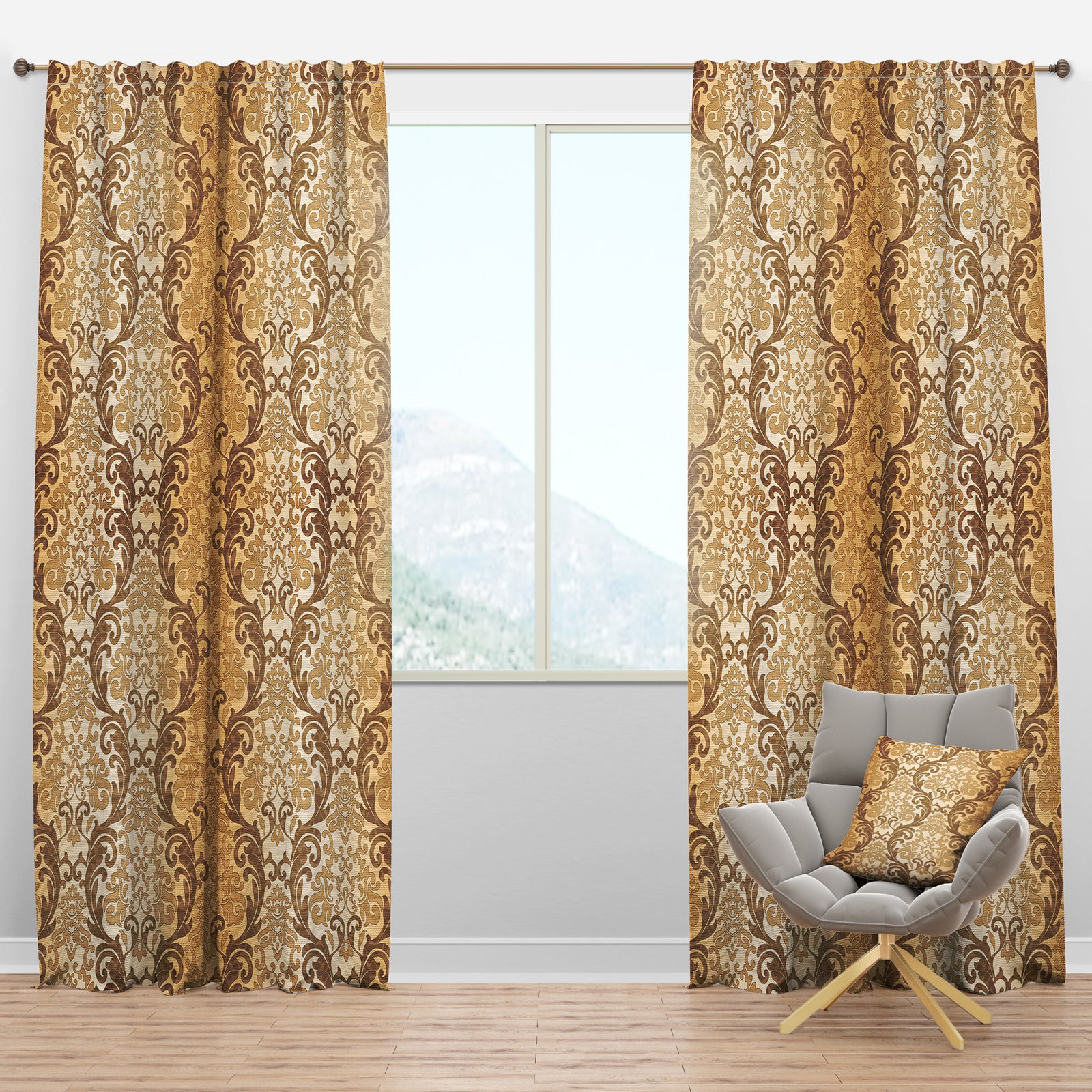 Damask pattern - Mid-Century Modern Curtain Panels