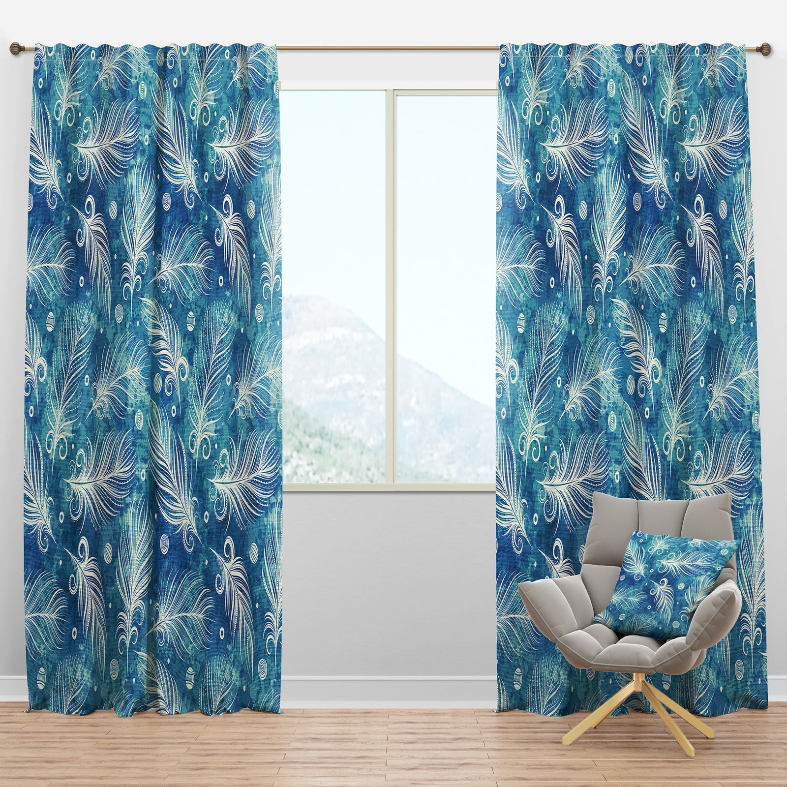 Pattern with Feathers and Circles - Southwestern Curtain Panels