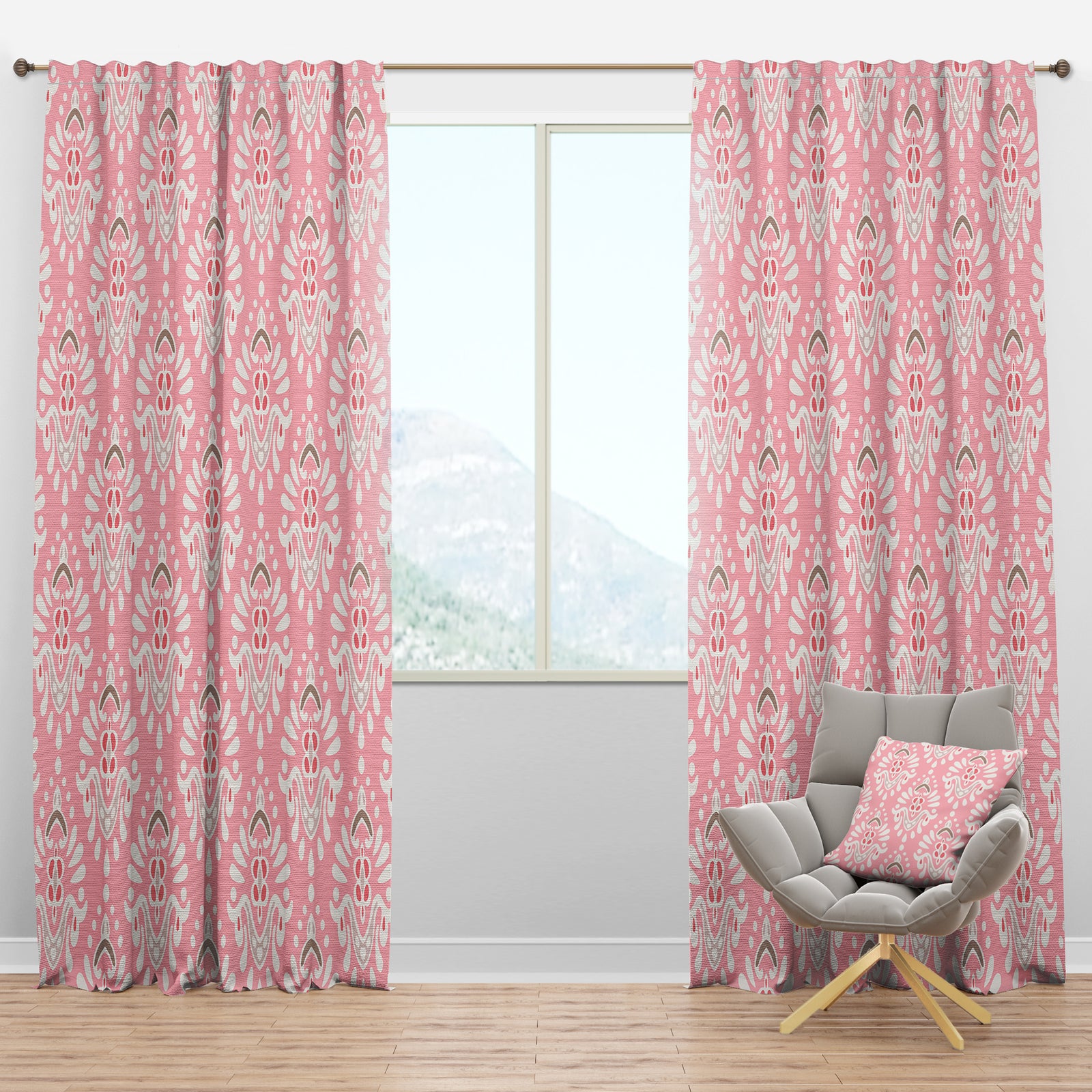 Cute Pink Tiled Pattern - Rustic Curtain Panels