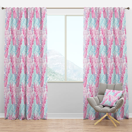 Colorful Pattern with Tropical Flowers & Pineapples - Modern & Contemporary Curtain Panels