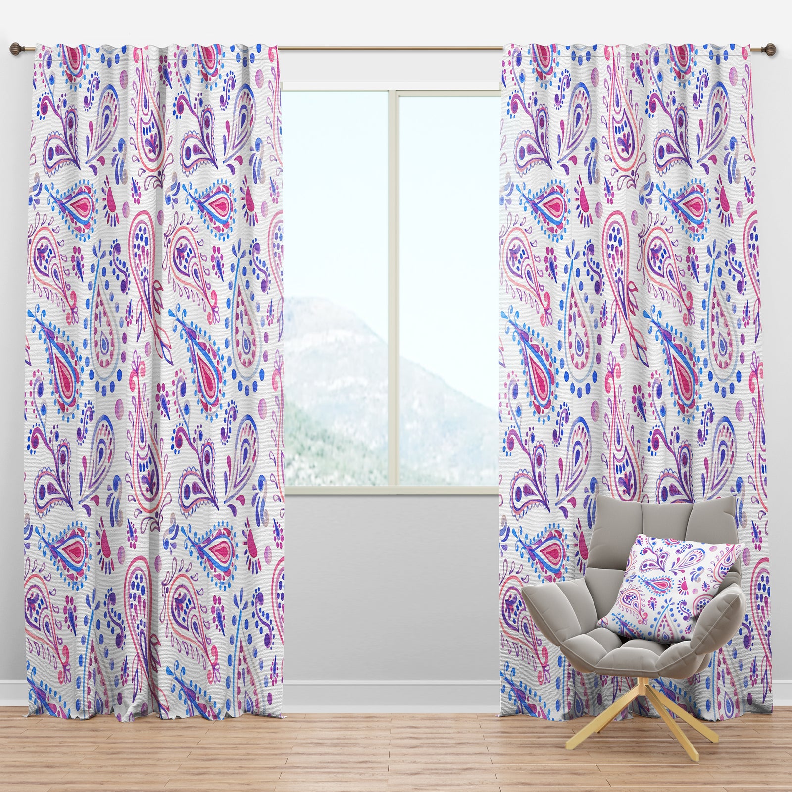 Pink Purple Paisly - Bohemian & Eclectic Curtain Panels