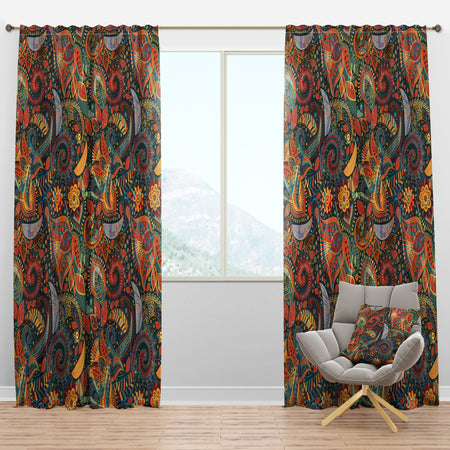 Paisley Floral Pattern - Bohemian & Eclectic Curtain Panels
