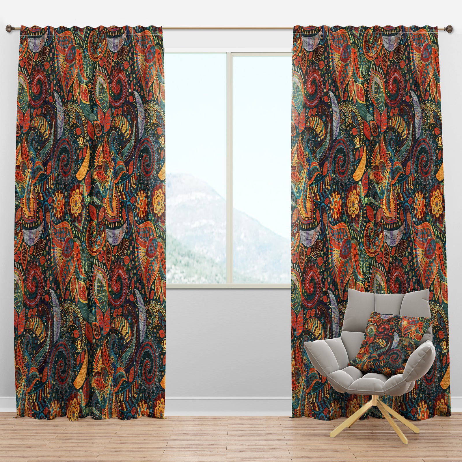 Paisley Floral Pattern - Bohemian & Eclectic Curtain Panels