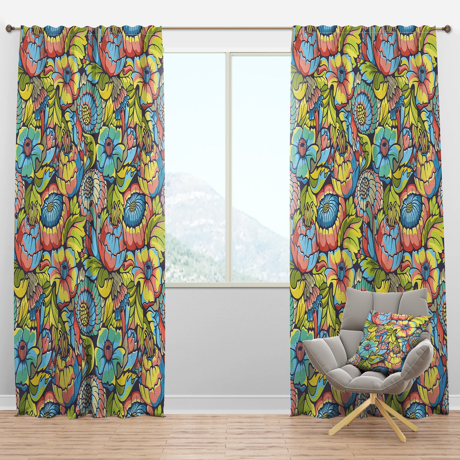 Amazing Colorful Floral Pattern - Modern & Contemporary Curtain Panels