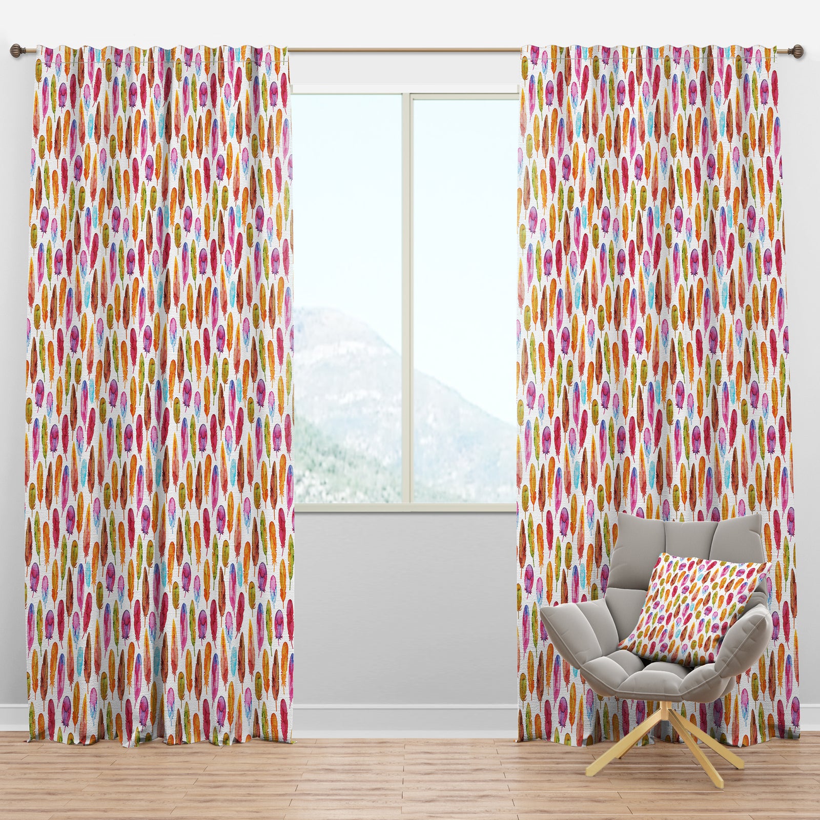 Pattern with Colorful Feathers - Southwestern Curtain Panels