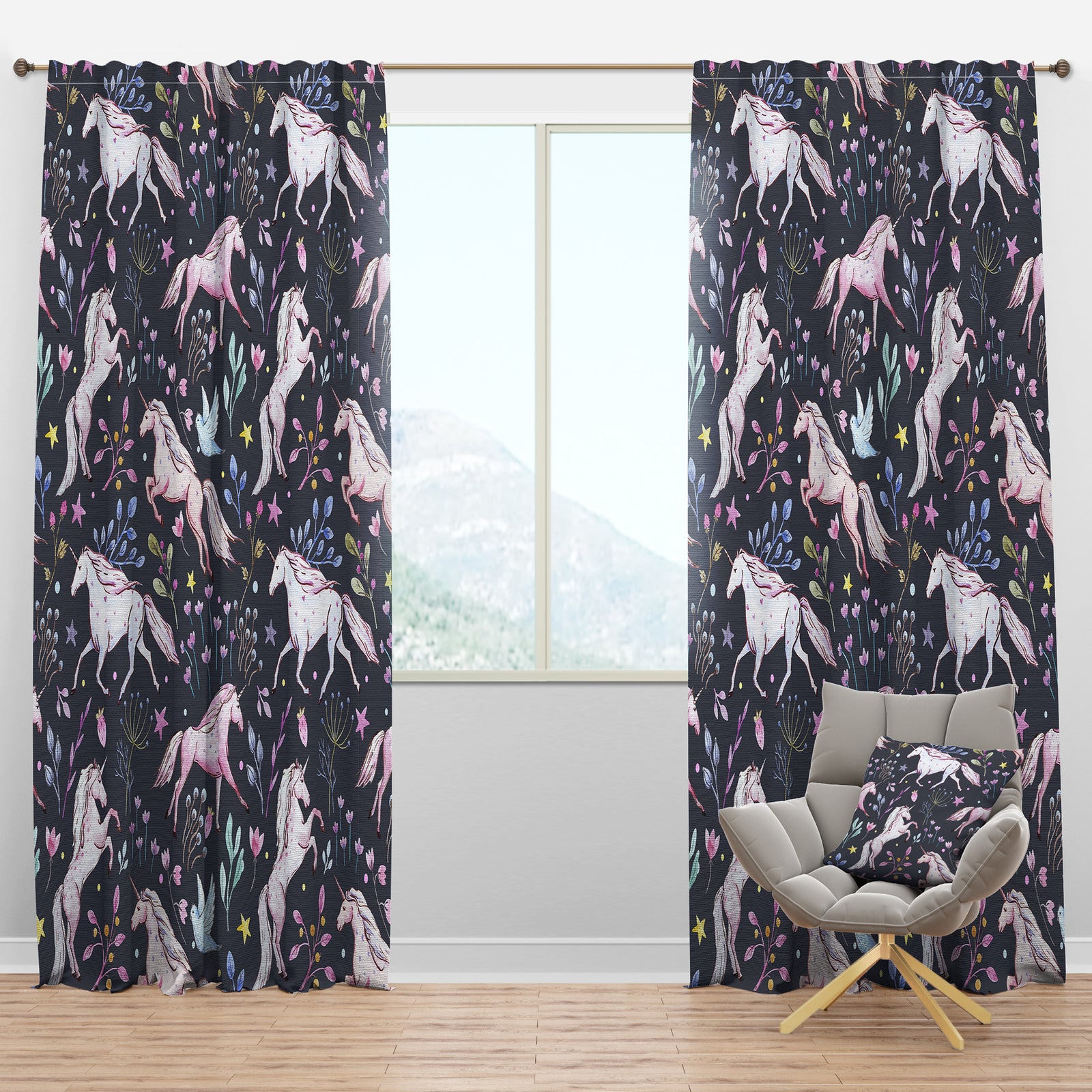Watercolor Unicorn Pattern - Modern Curtain Panels