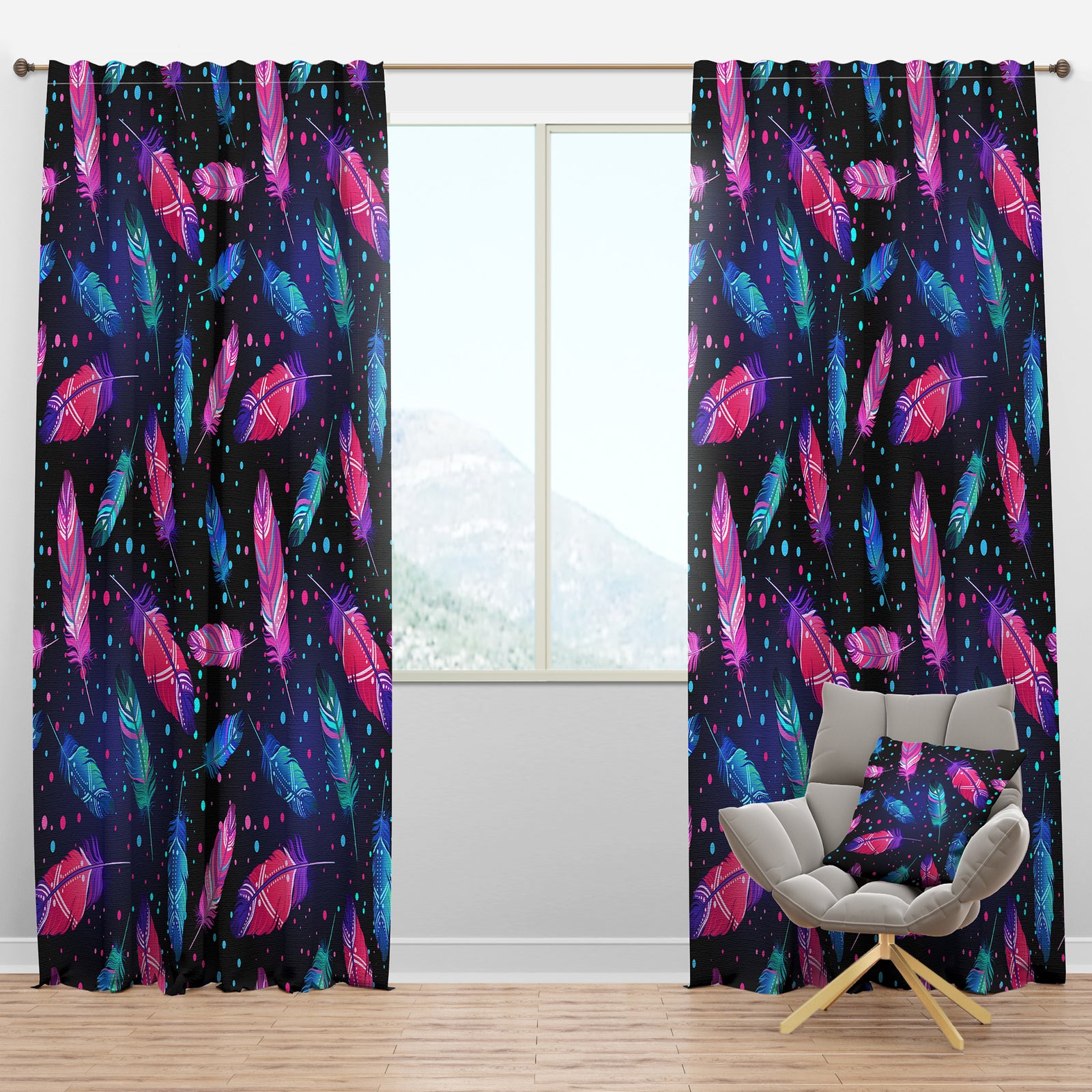 Pattern with Painted Bird Feathers - Southwestern Curtain Panels