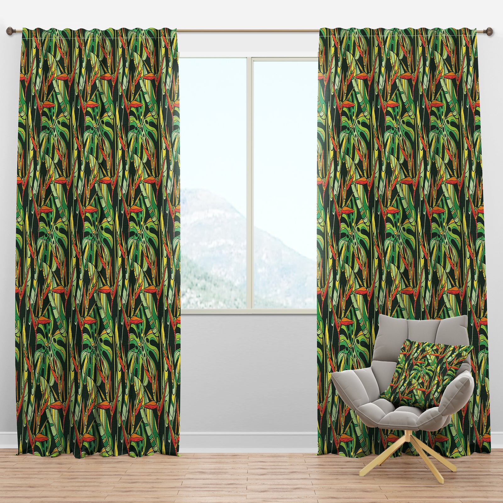 Colorful Tropical Pattern with Heliconia Flowers - Tropical Curtain Panels