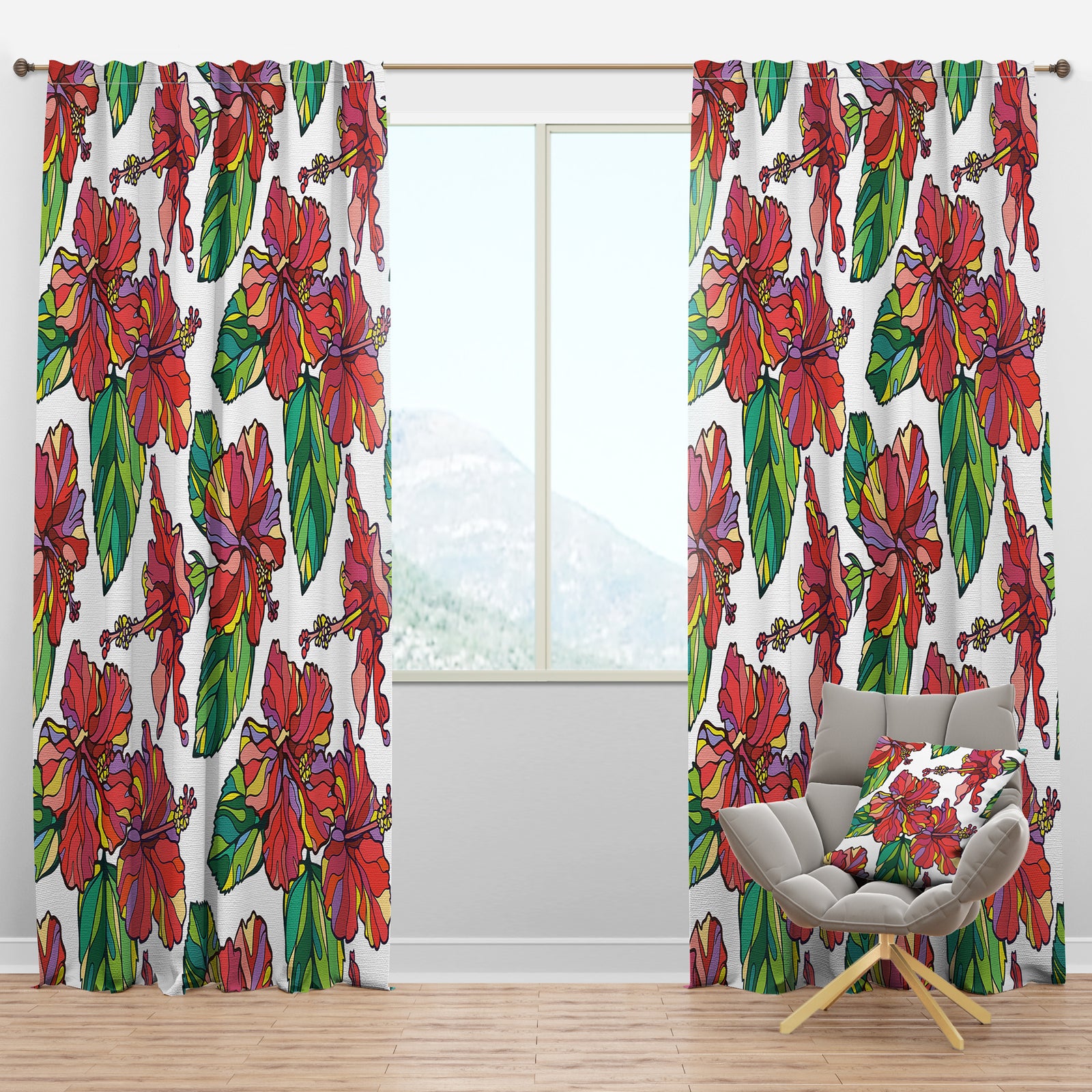 Hibiscuses Floral Pattern - Tropical Curtain Panels