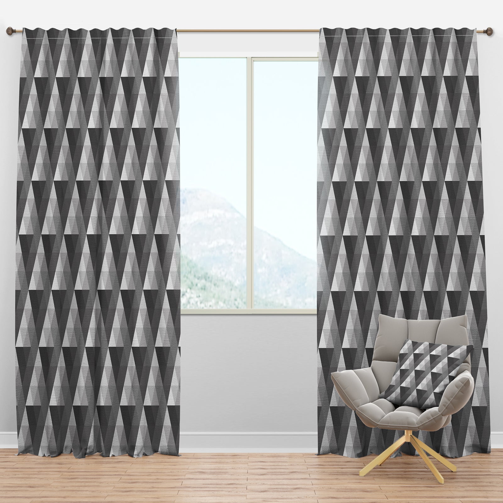 Monochromatic Pattern with Triangles - Modern Curtain Panels
