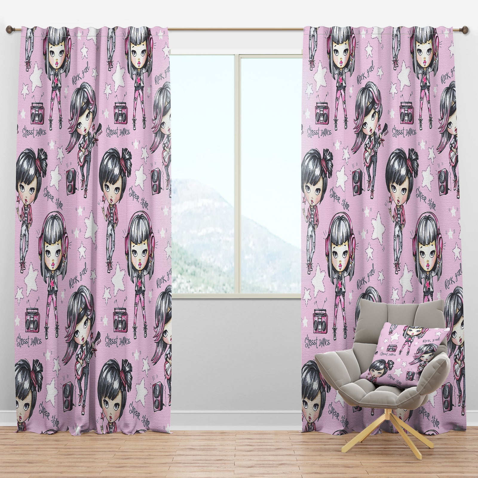 Rock Girl Super Star Street Dance - Modern Curtain Panels