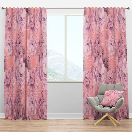 Pink Flowers Composition - Bohemian & Eclectic Curtain Panels