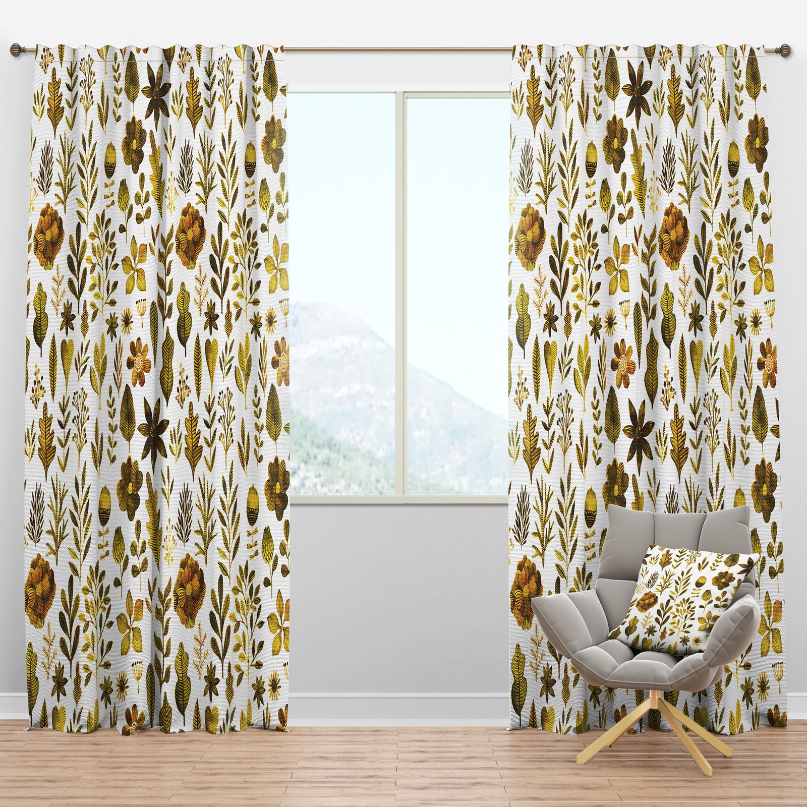Watercolor Texture with Flowers & Plants - Modern & Contemporary Curtain Panels