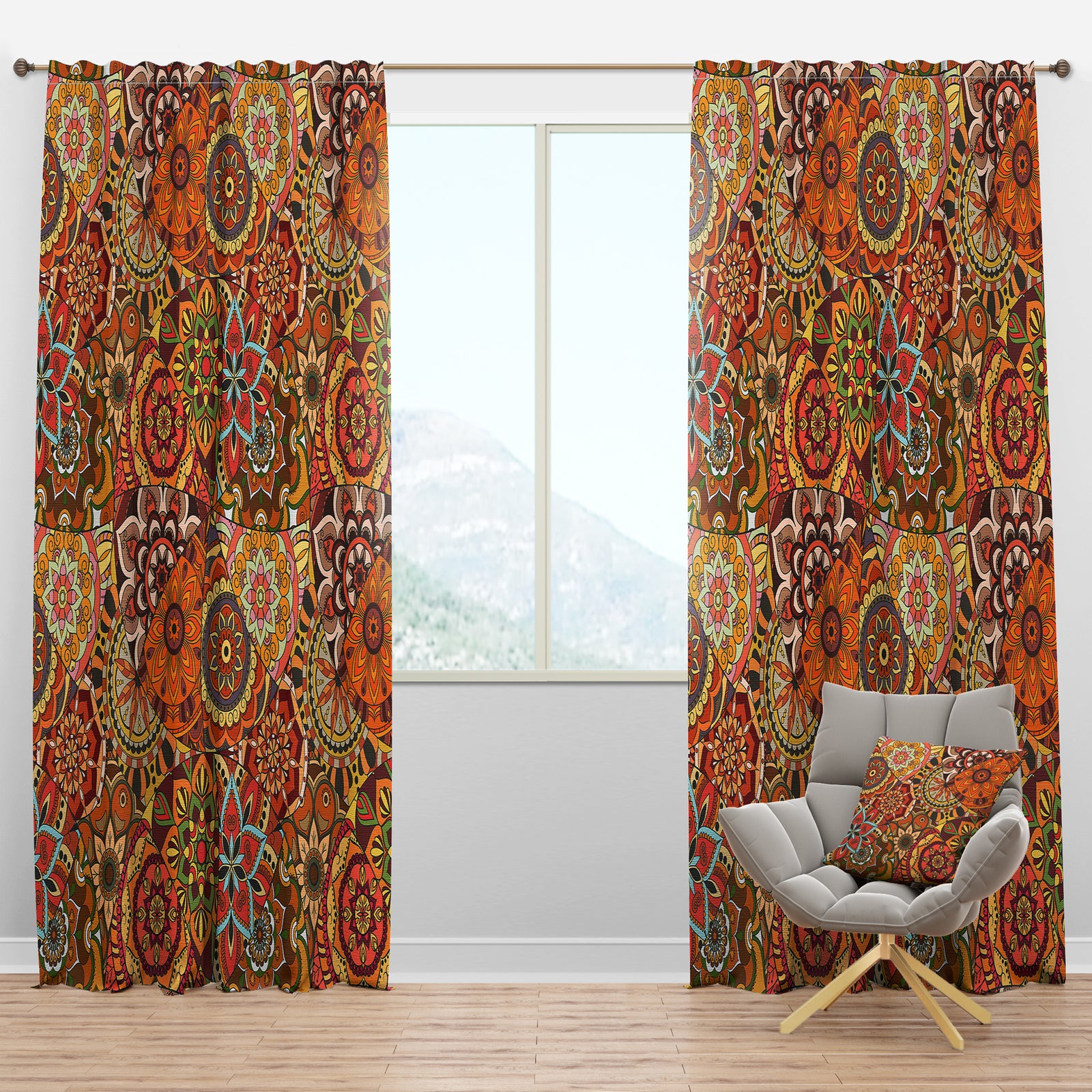 Pattern Tile with Mandalas - Bohemian & Eclectic Curtain Panels