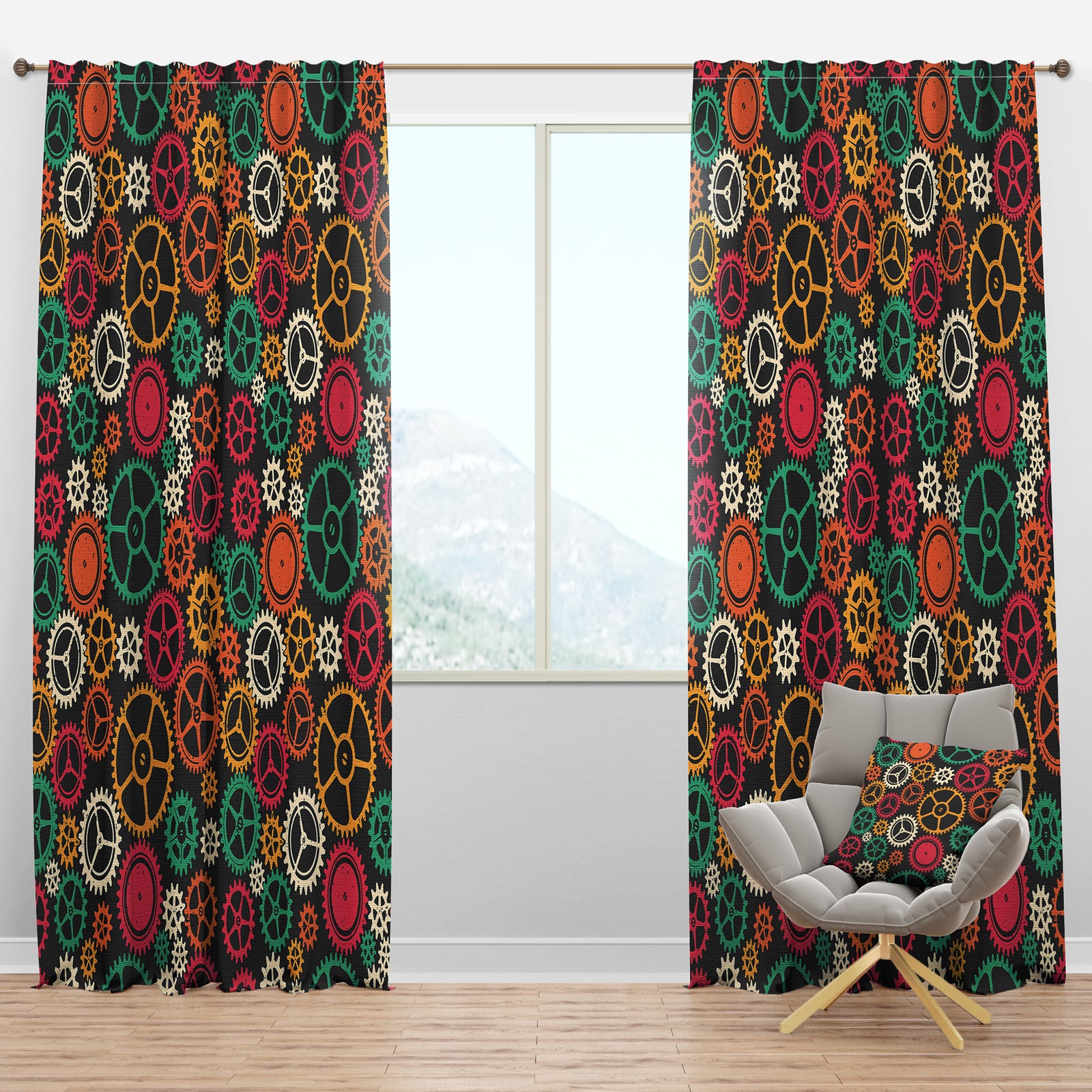 Colored Clockwork Texture - Modern & Contemporary Curtain Panels