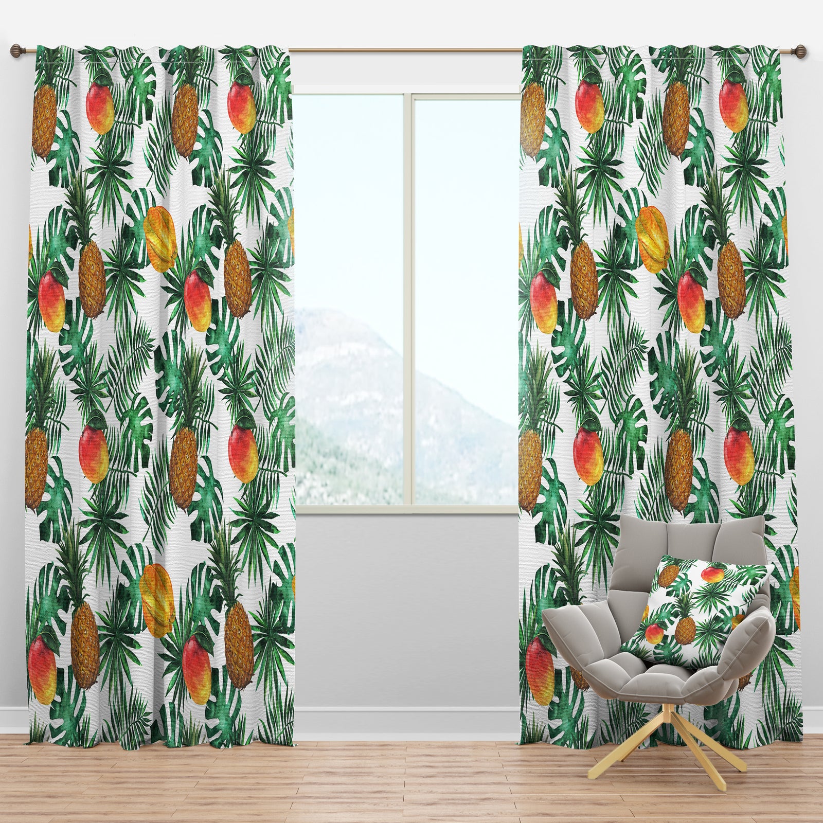 Pineapple, Mango, Starfruit, Carambola & Leaves - Tropical Curtain Panels